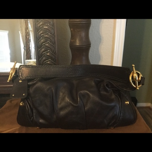 GUCCI Brown Leather Medium Jockey Hobo Bag with gold hardware - Picture 4 of 16